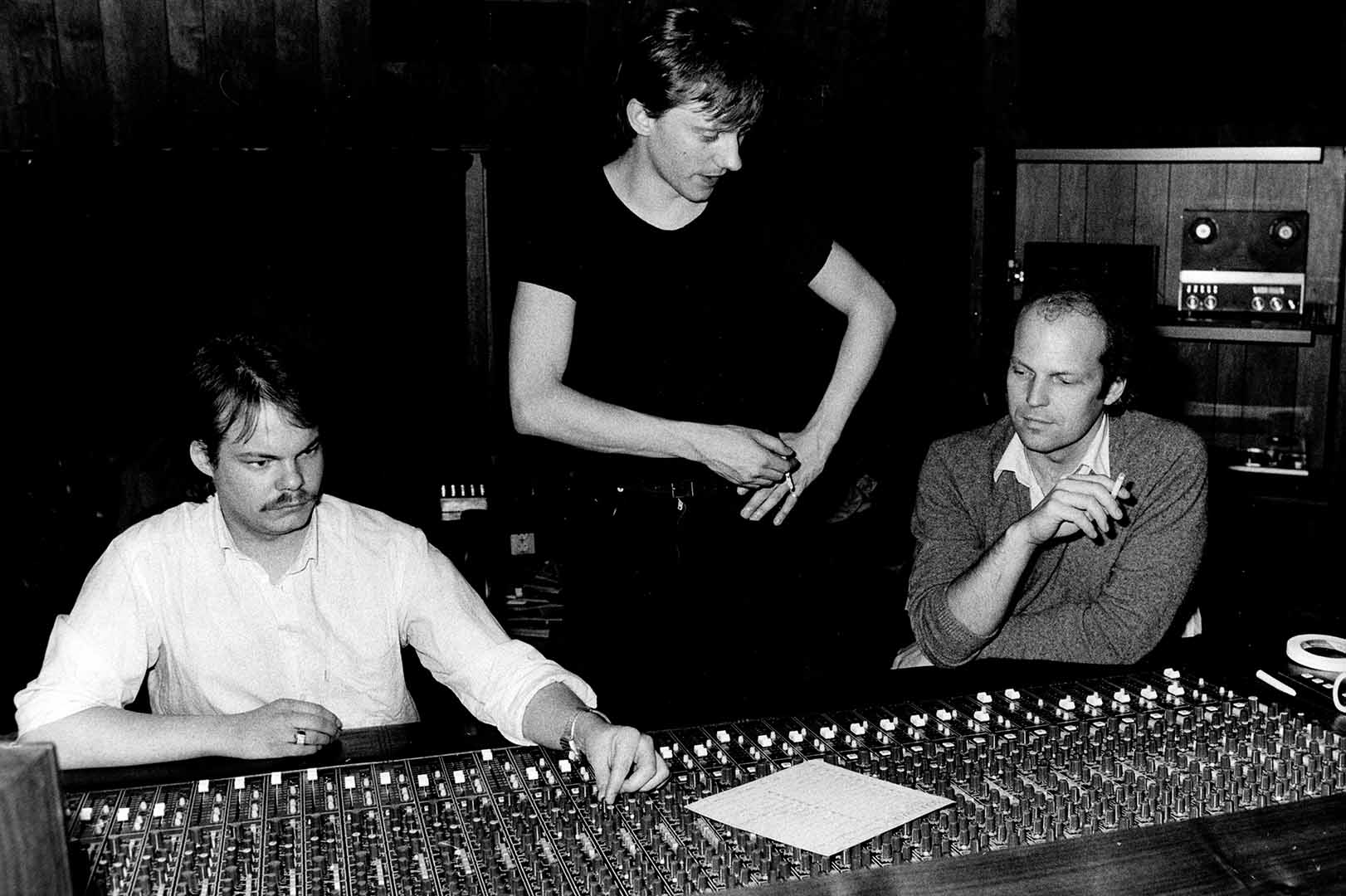 Lasse Wellander, Mats Ronander and Ronny Lahti in the studio